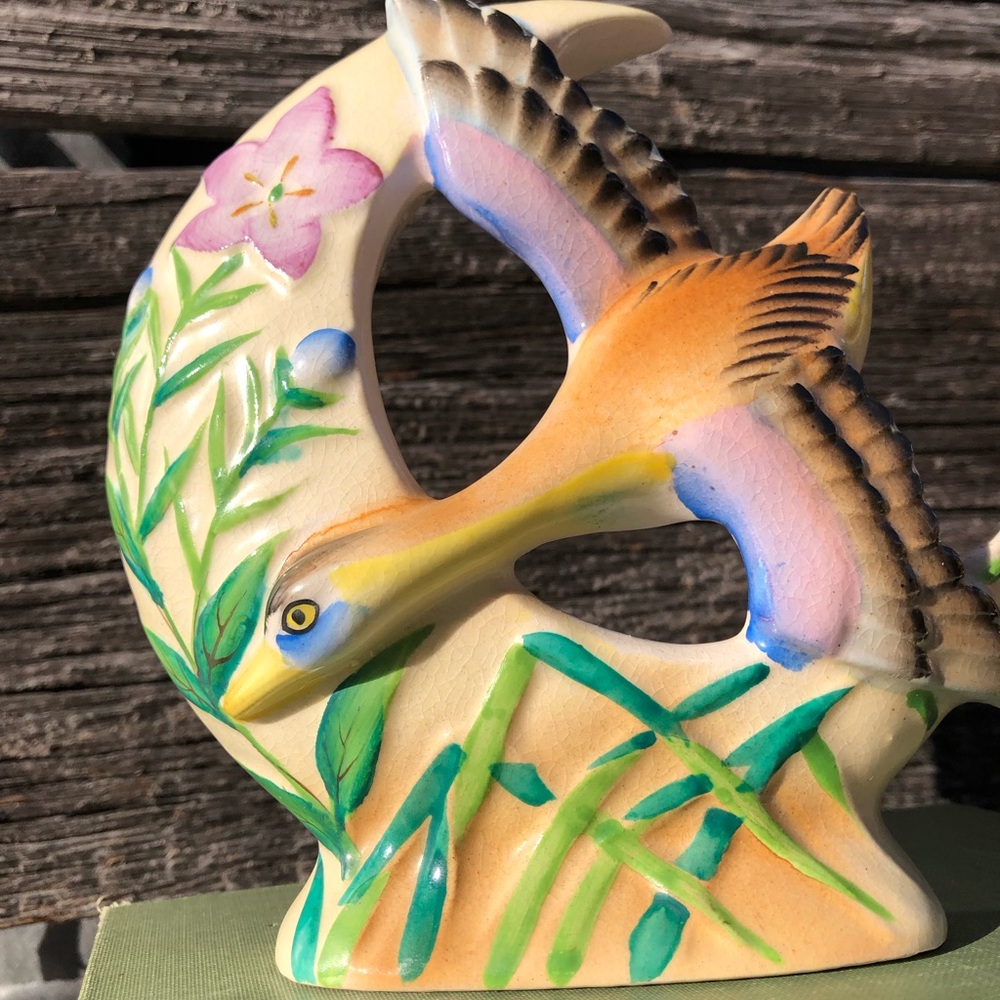 Vintage Wall Pocket Japan made PY crane duck ceramic flower vase Japanese bird💚 - Picture 8 of 14